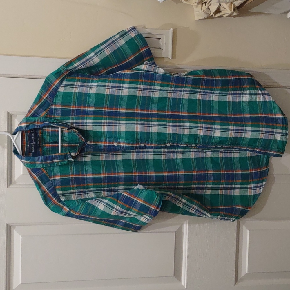 Men's green plaid Ralph Lauren short sleeve shirt size XXL Classic Fit